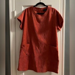 Orange corduroy s/s dress with zip closure